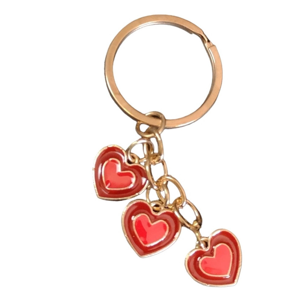 Three Red Heart Keyring Keychain NEW Stocking Stuffer